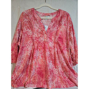 Women's CJ Banks Pink Red Polka Dot Tunic Top 2X